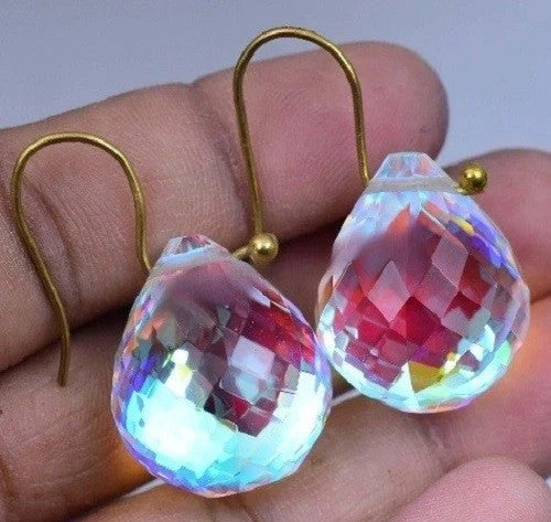 105 Ct Natural Mystic Quartz 925 Sterling Silver Earring Certified Women Gift