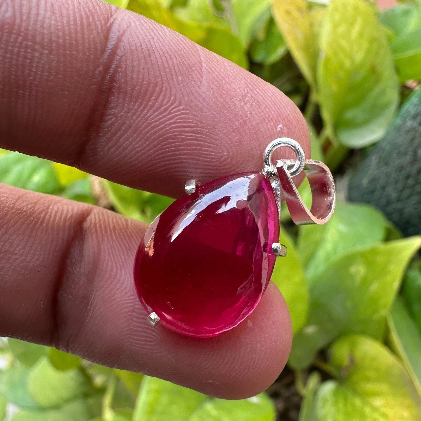 20.90 Ct Natural Ruby Cabochon Pendant Necklace in 925 Silver Handmade Jewelry