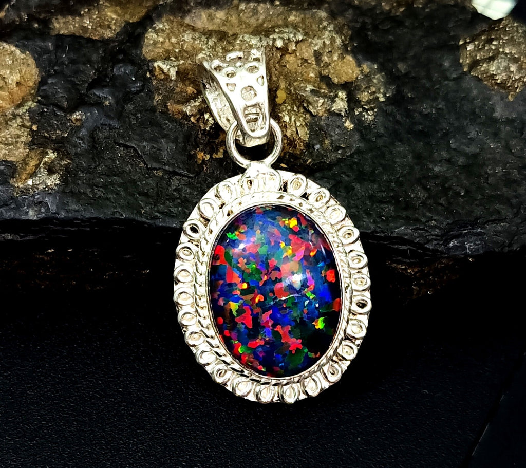 Sterling Silver Triplet Oval Opal Gemstone Handmade Pendant Jewelry 28.65 Ct
