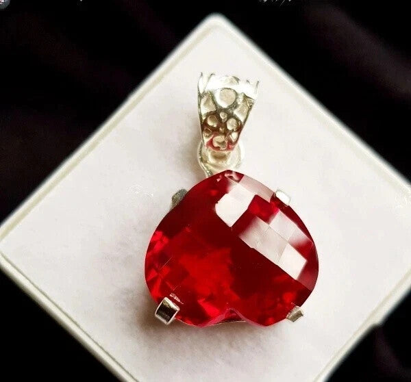 Sterling Silver Plated Heart Cut Natural Ruby Locket 20.95 Ct Certified Pendant