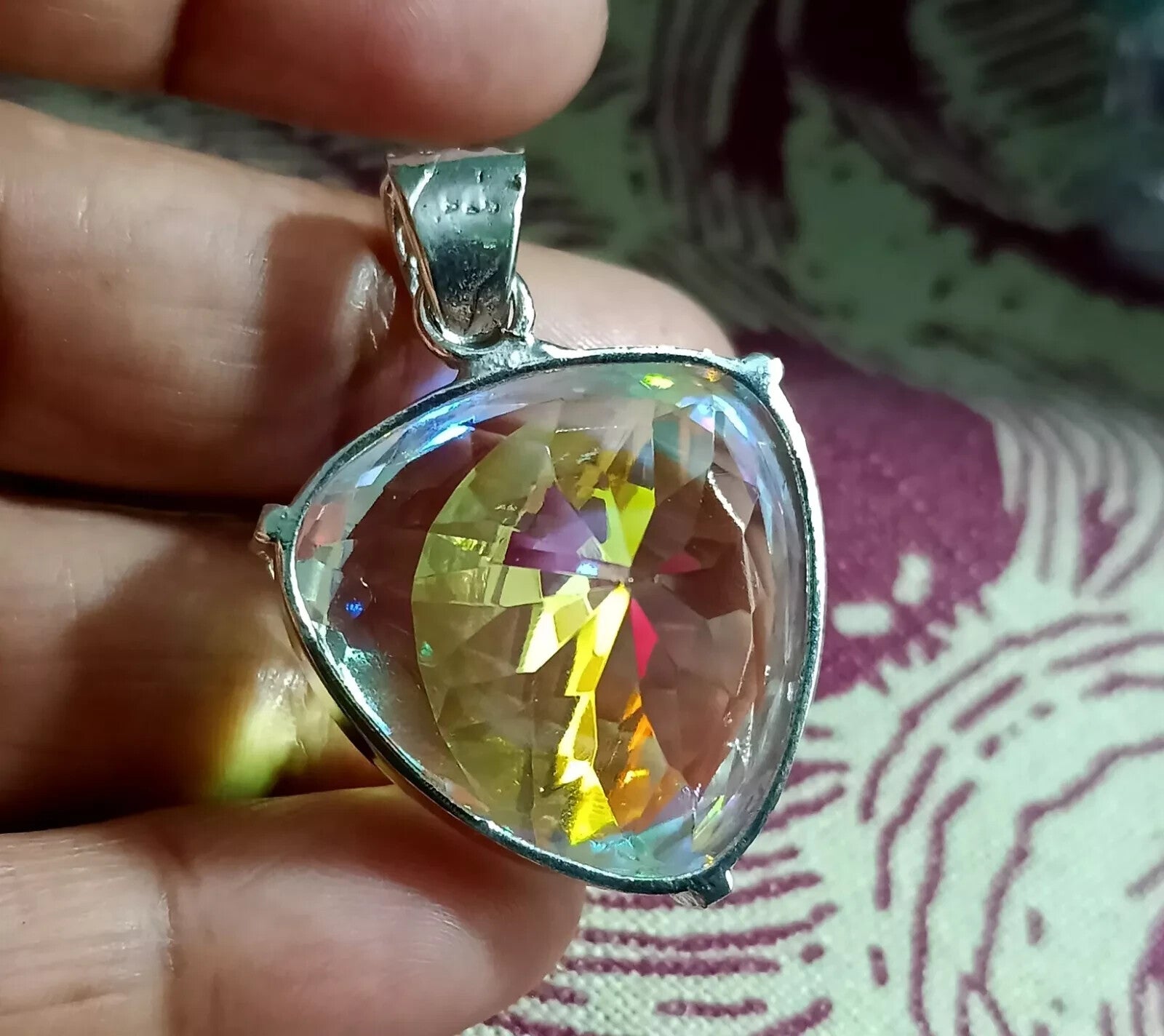 90.60 Ct+ Mystic Topaz Trillion Cut Sterling Silver Rainbow Pendant Gemstone
