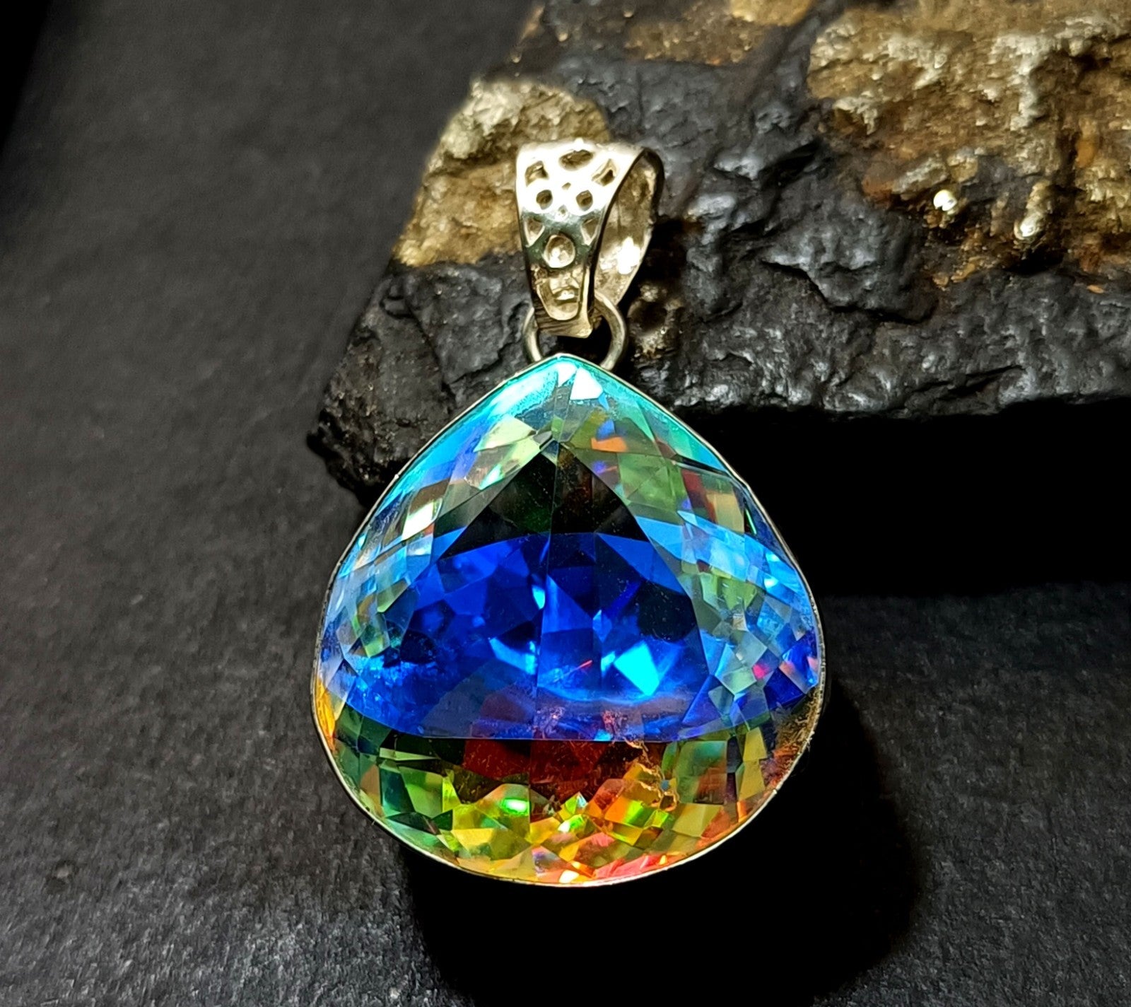 82.50 Ct EGL Certified Natural Mystic 925 Solid Silver Pendant Loose Gemstone