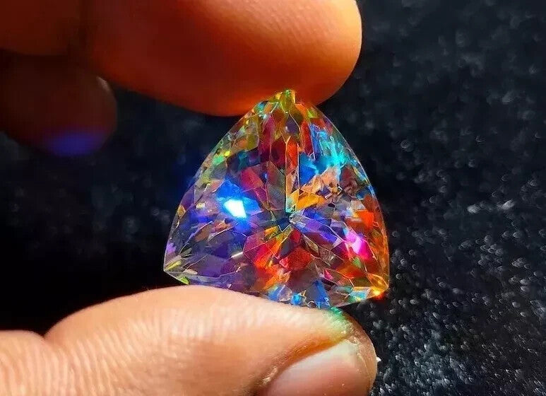 70 Ct+ Natural Mystic Topaz Rainbow Color Trillion Cut Certified Loose Gemstone
