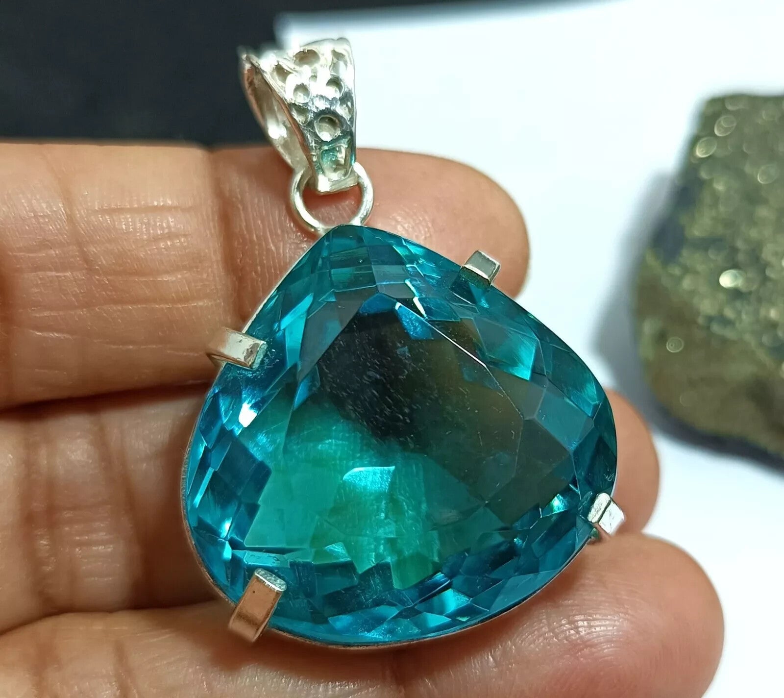 91.05 Ct Certified Lab-Created Topaz 925 Solid Silver Pendant Loose Gemstone