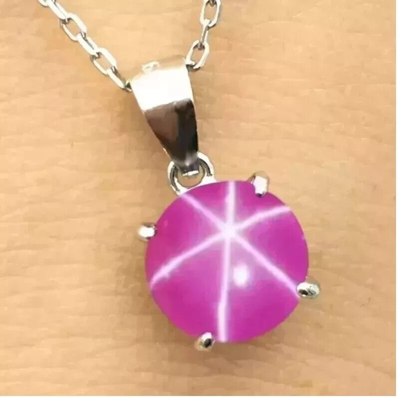 Certified Natural Pink Star Ruby Pendant 925 Solid Silver 20.60 Ct+ Round Gems