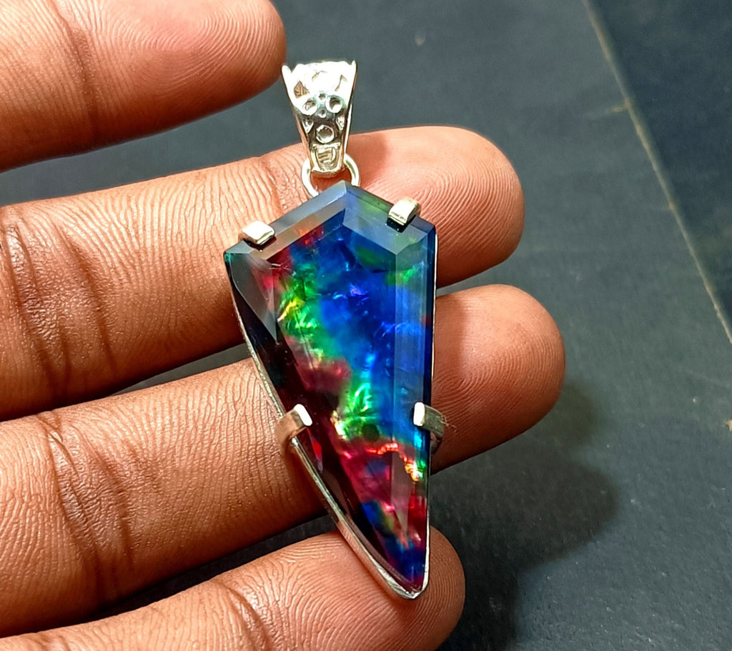 49.25 Ct Natural Ammolite Opal Doublet Pendant Multi-Color Rare Loose GEMSTONE