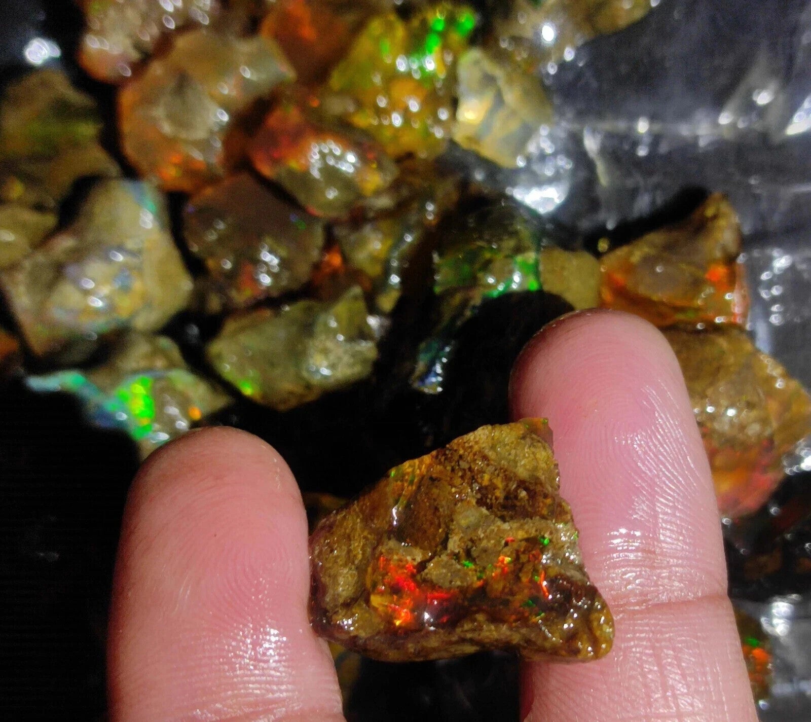 MULTI- FIRE 200 Ct Natural Ethiopian BLACK Opal Welo Rough Certified Gemstone
