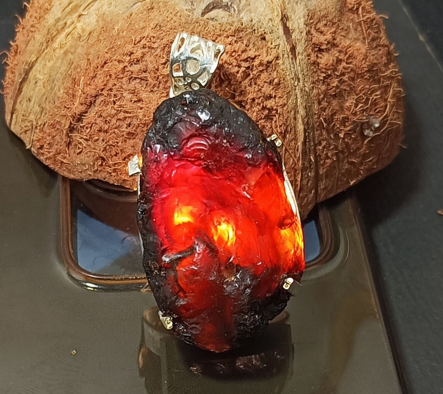 Natural Handmade 55.35 Ct Amber Rough Sterling Solid Silver Pendant Gemstone