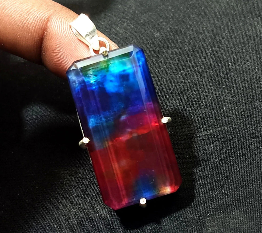 Certified 76.75 Ct Natural Ammolite Doublet Solid Silver Pendant Loose Gemstone