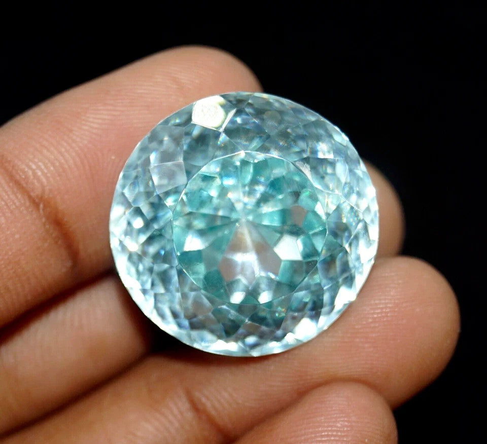 Certified Natural Water Blue Zircon 43.70 Ct Cambodian Round Cut Loose Gemstone