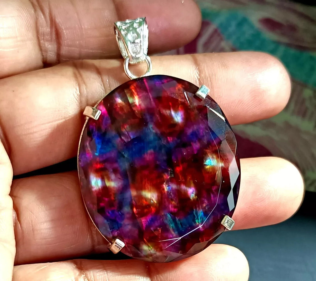 88.50 Ct Natural Ammolite 925 Solid Silver Rainbow PENDANT Certified Gemstone