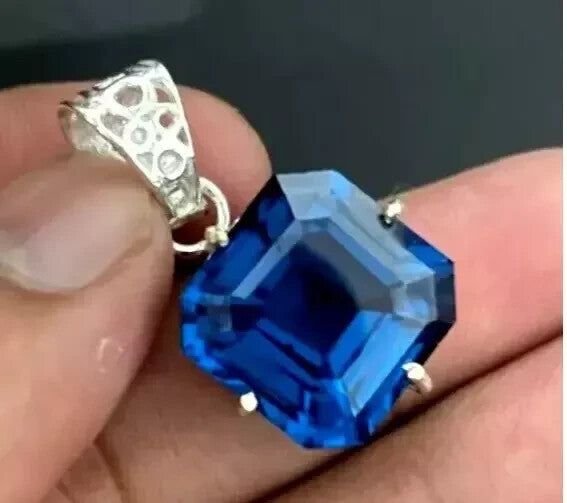 Certified 34 Ct Natural Blue Sapphire Asscher 925 Silver Pendant Loose Gemstone