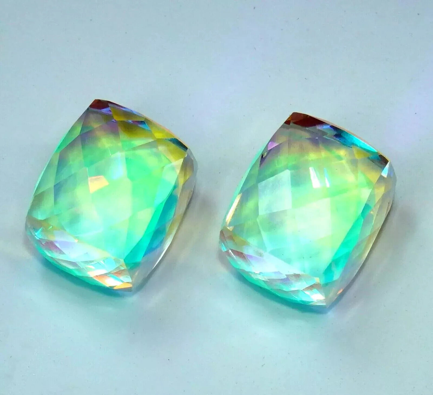 Natural Rainbow Mystic Quartz 98 Ct Cube Cut Untreated Loose GEMSTONE (PAIR 2)