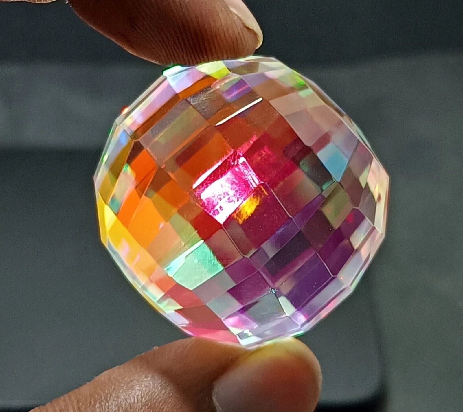 246.40 Ct+ Top Natural Rainbow Mystic Topaz Ball Shape Brilliant Loose Gemstone