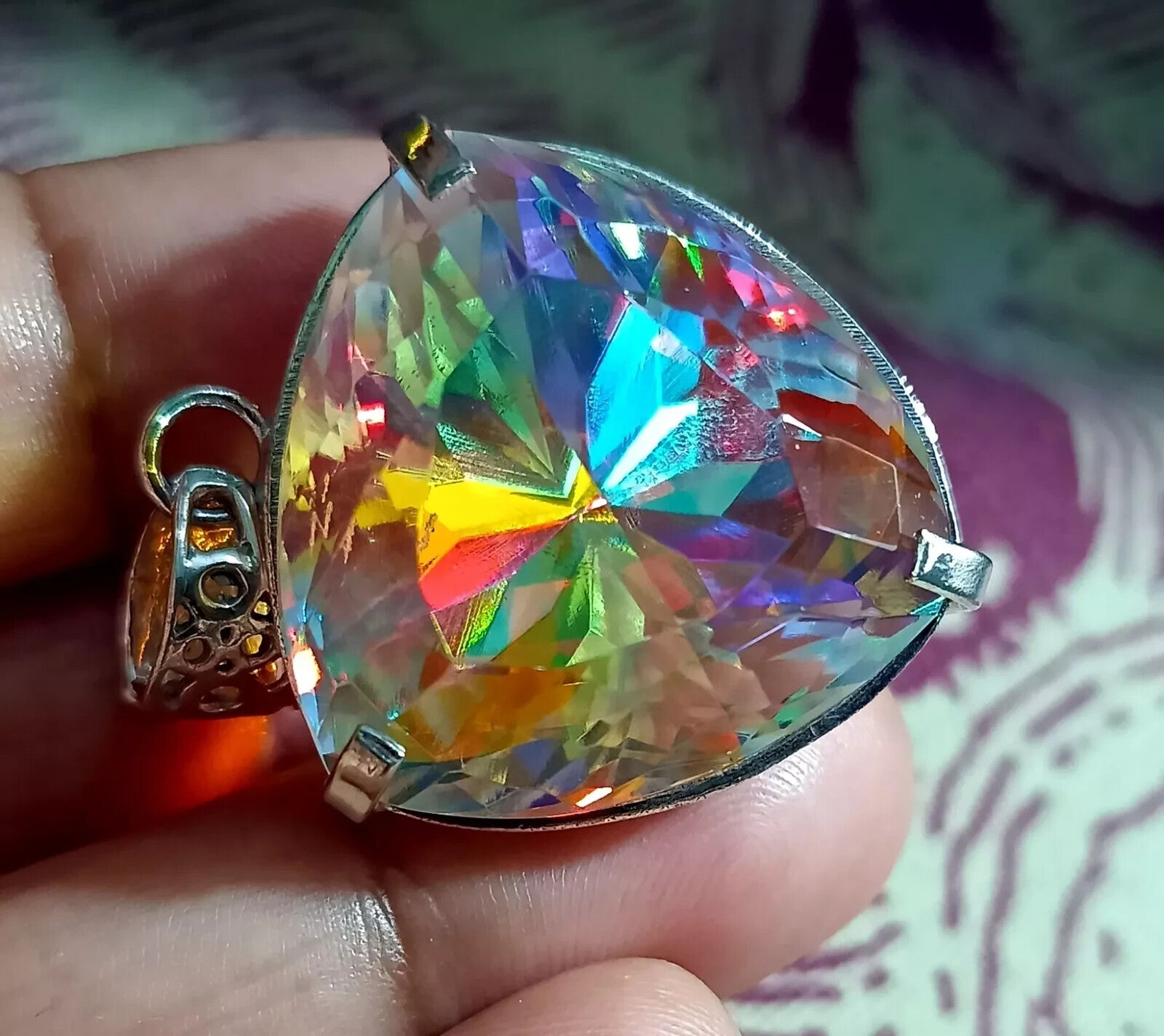 EGL 83.55 Ct+Natural Mystic Topaz Trillion Cut 925 Solid Silver Pendant Gemstone