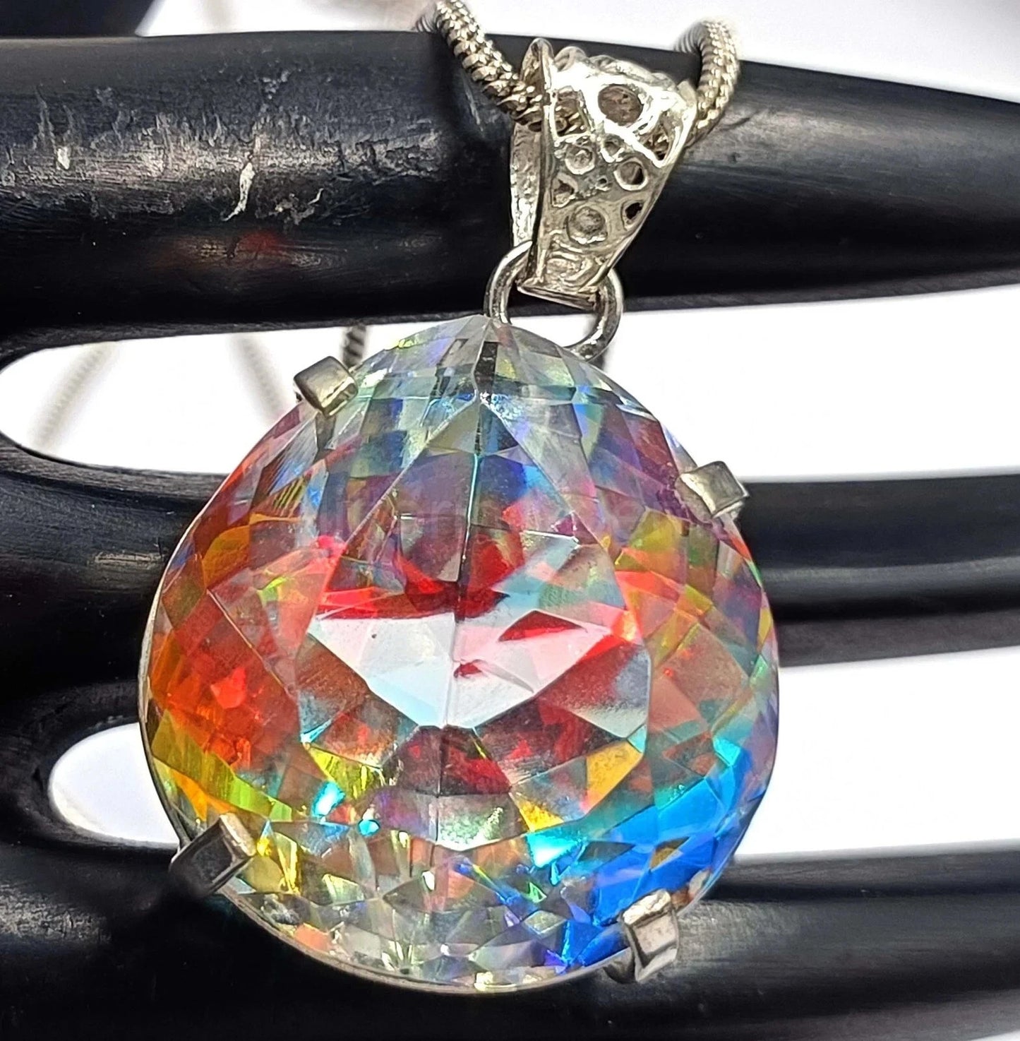 Natural Oval Mystic Topaz 58.15 Ct+ 925 Solid Silver Rainbow Pendant Gemstone