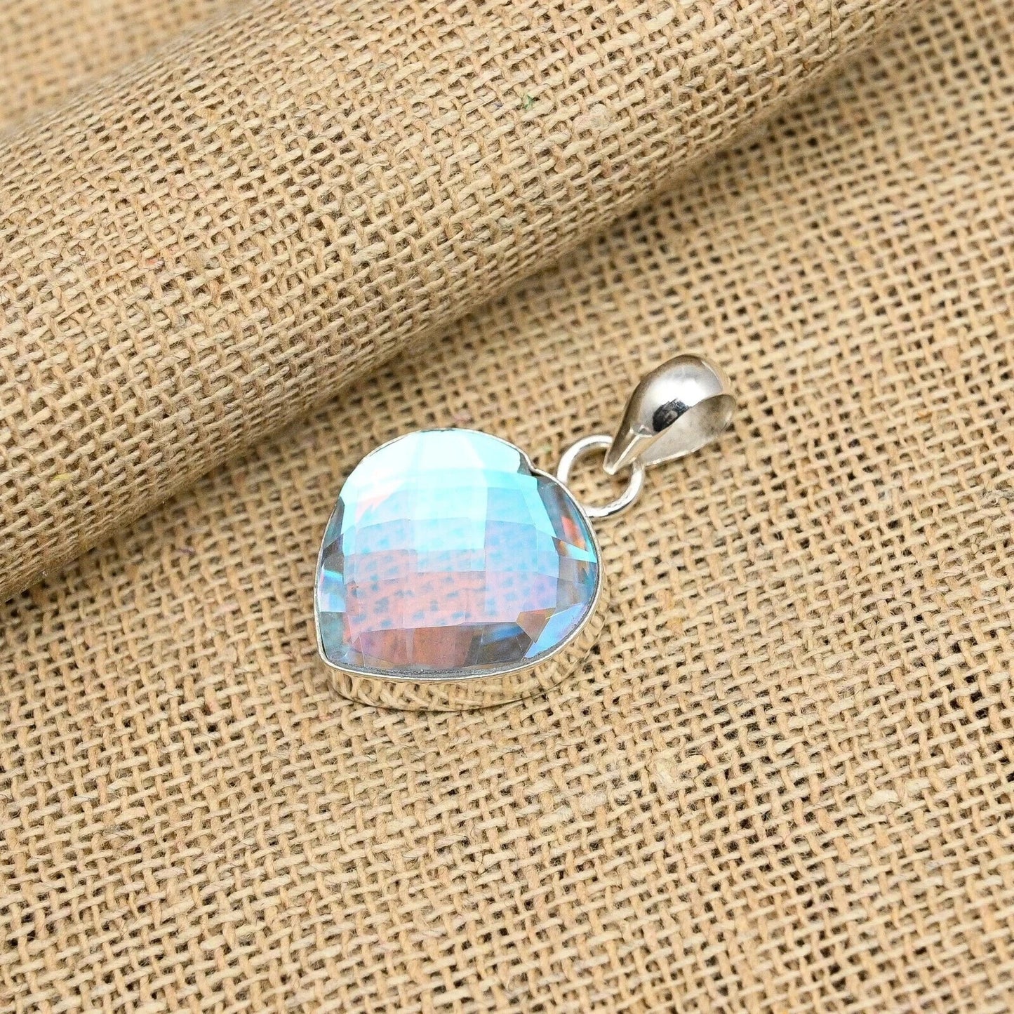 Natural Rainbow Pear Mystic Topaz 40 Ct+ Solid Silver Rainbow Pendant Gemstone