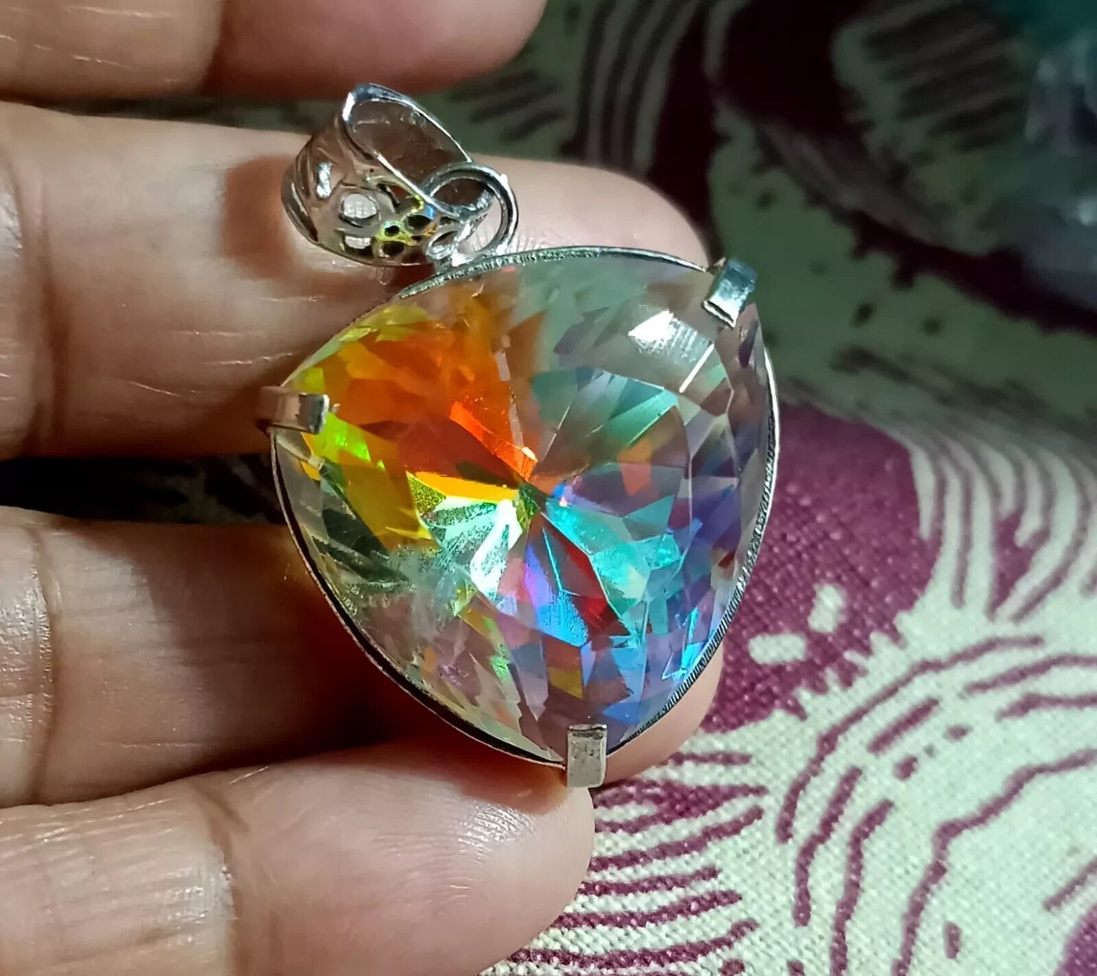 EGL 83.55 Ct+Natural Mystic Topaz Trillion Cut 925 Solid Silver Pendant Gemstone