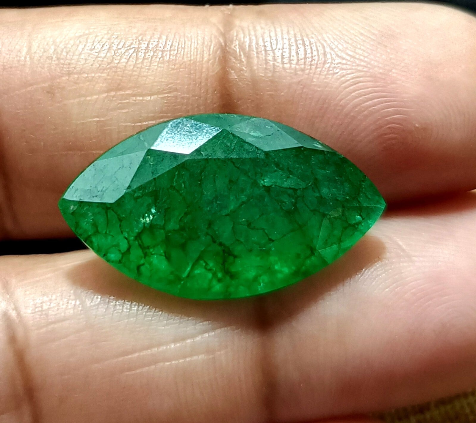 Flawless Natural 12.45 Ct Green Emerald Certified Marquise Facet Loose Gemstone