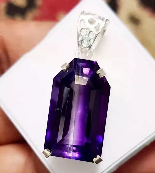 40 Ct Natural Purple Amethyst 925 Sterling Silver Solitaire Pendant Gemstone