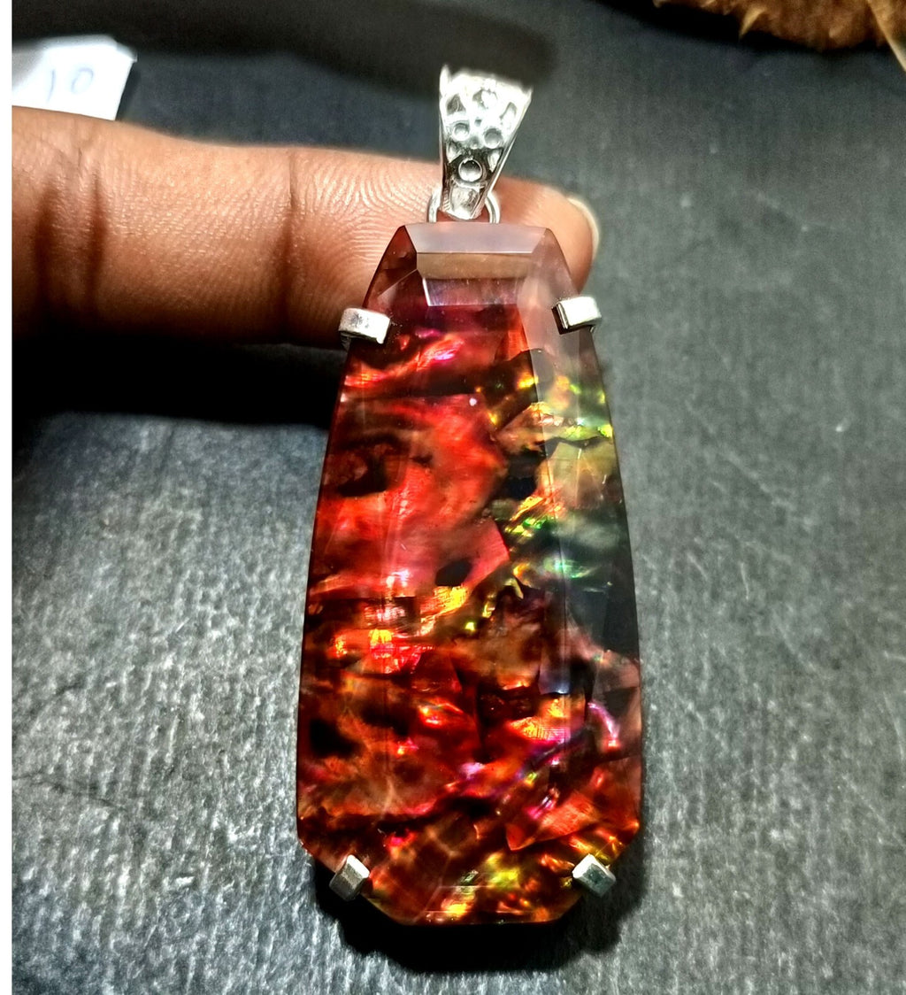 Certified 95.15 Ct Natural Ammolite 925 Solid Silver Rainbow Pendant Gemstone