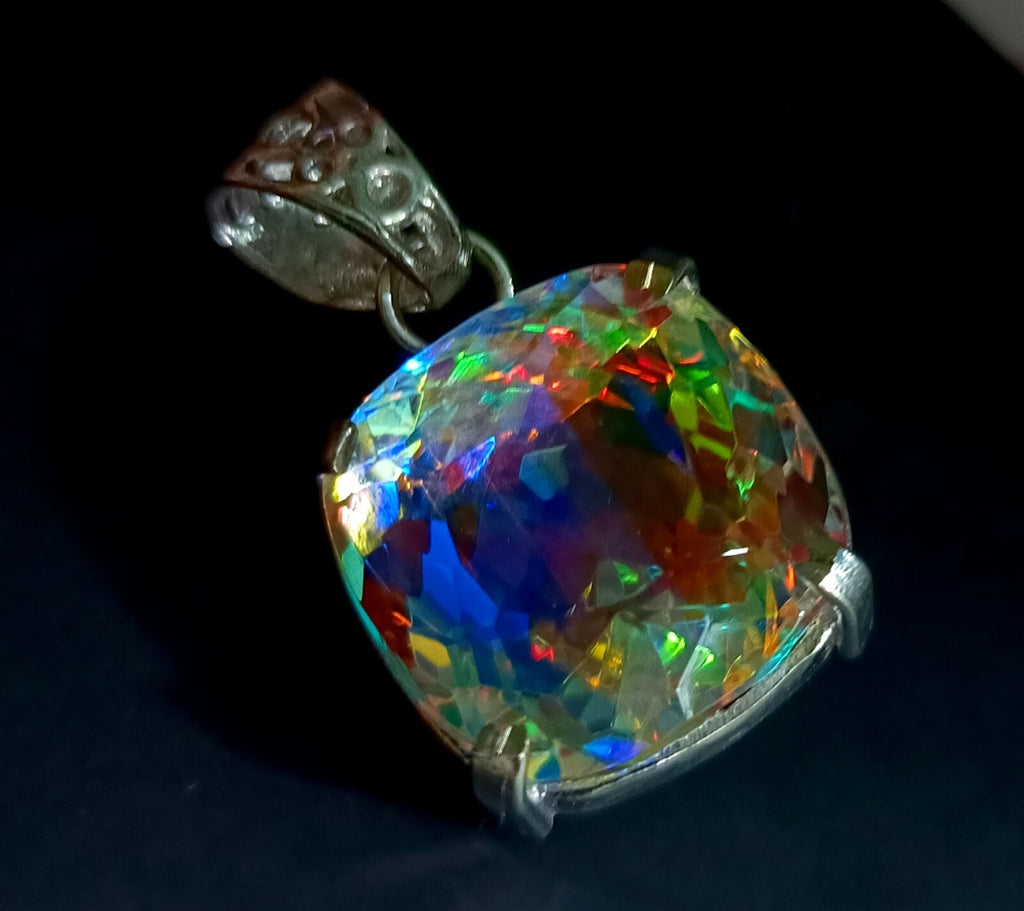 45.90 Ct Natural Cushion Mystic 925 Solid Silver Rainbow Pendant Loose Gemstone