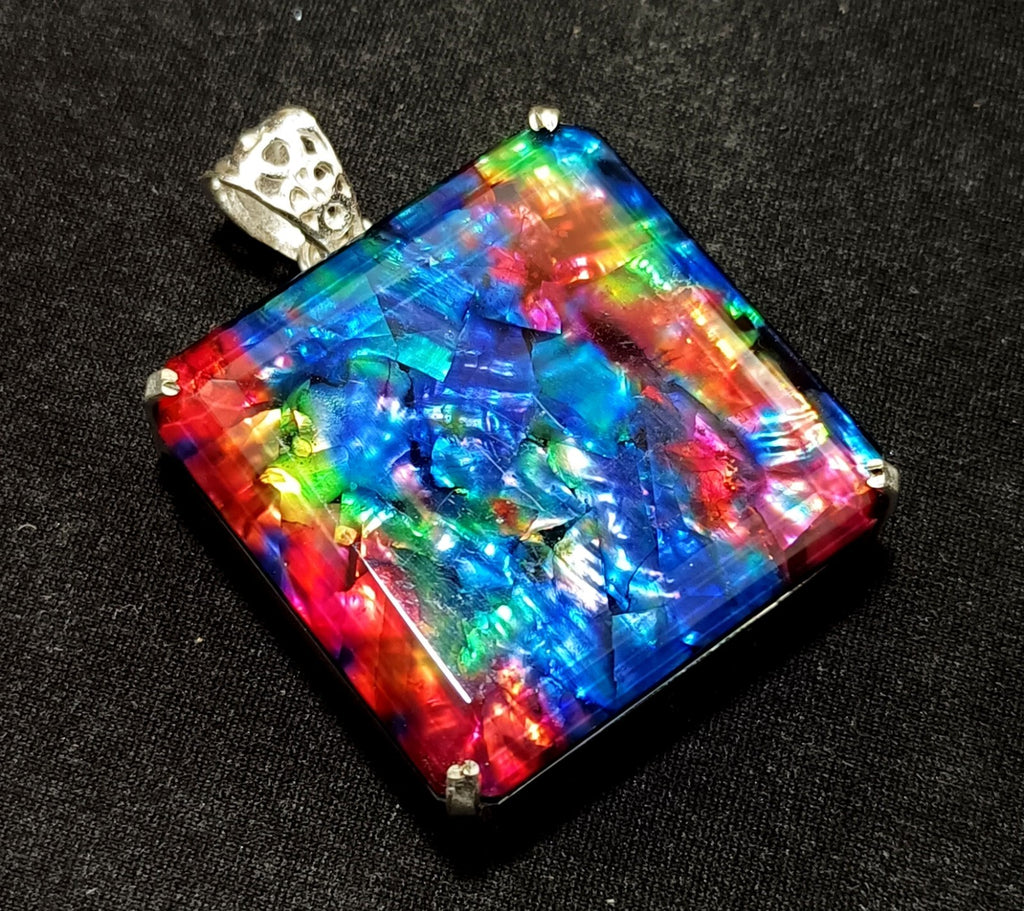 GIE Certified 103.90 Ct Natural Ammolite 925 Solid Silver Pendant Loose Gemstone