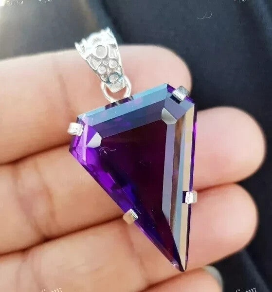 40.85 Ct Natural Purple Amethyst 925 Sterling Silver Solitaire Pendant Gemstone