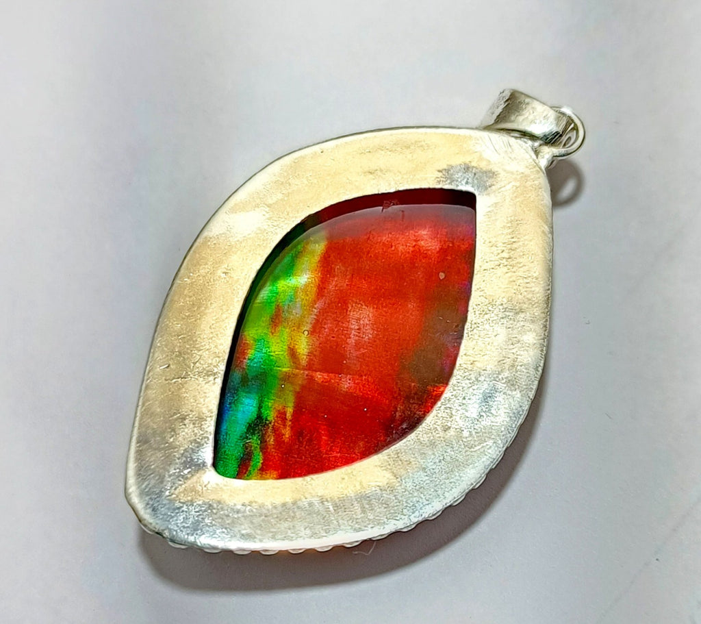 Certified 100.85 Ct Natural Ammolite 925 Solid Silver Rainbow Pendant Gemstone