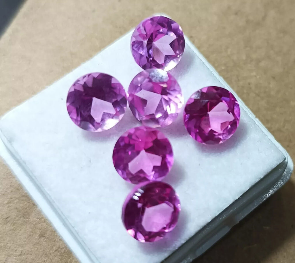 7 MM Natural CEYLON Pink Sapphire Round Cut Lot 6 Pcs Certified A+ Gemstone