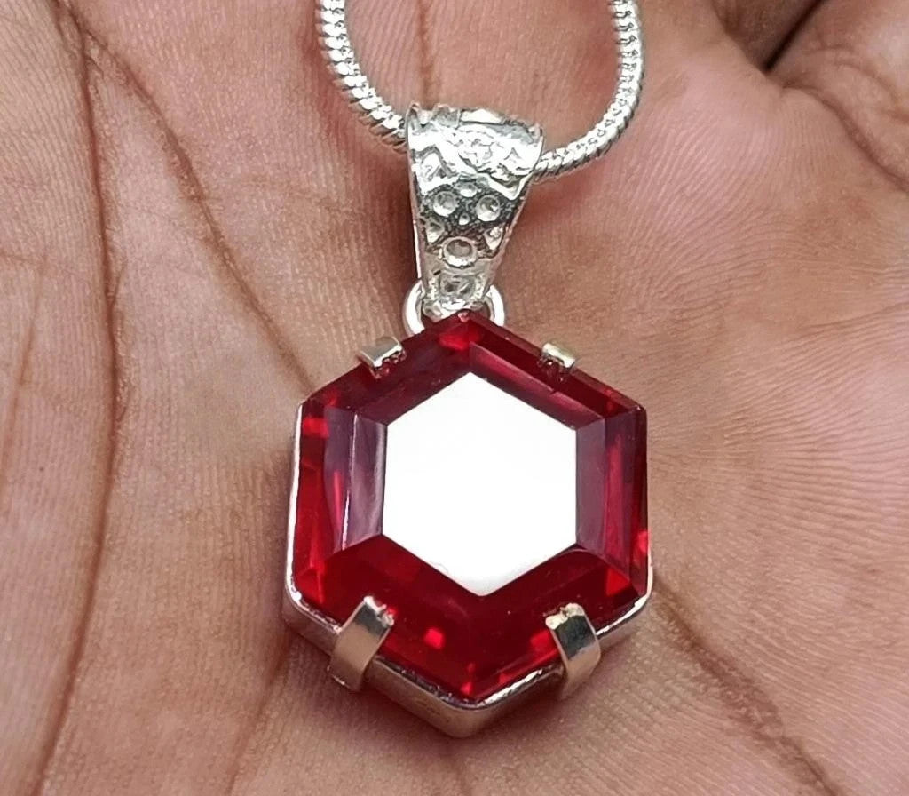 25.90 Ct Natural Ruby Hexagon Necklace Silver Jewelry Handmade loose Gemstone