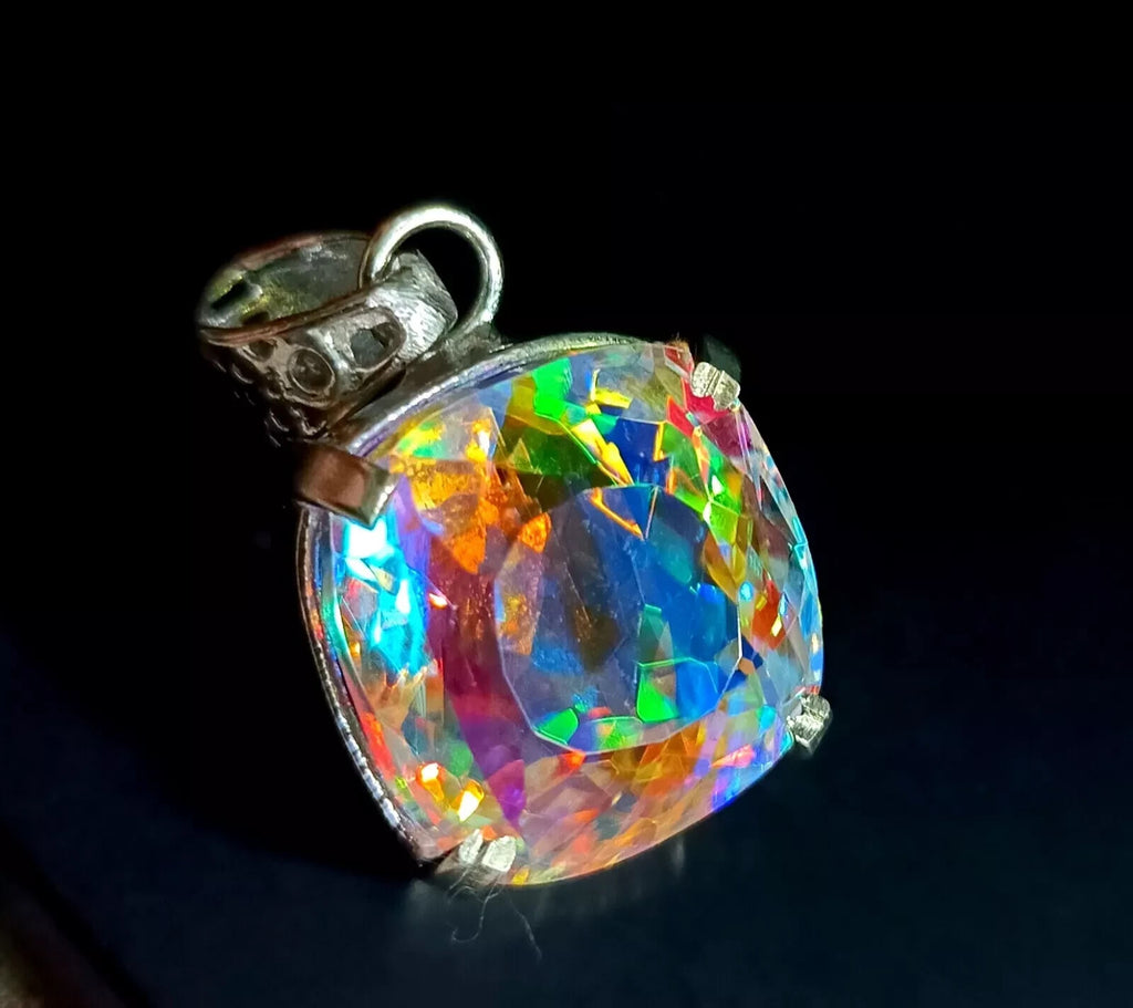 49.25 Ct Natural Cushion Mystic 925 Solid Silver Rainbow Pendant Loose Gemstone