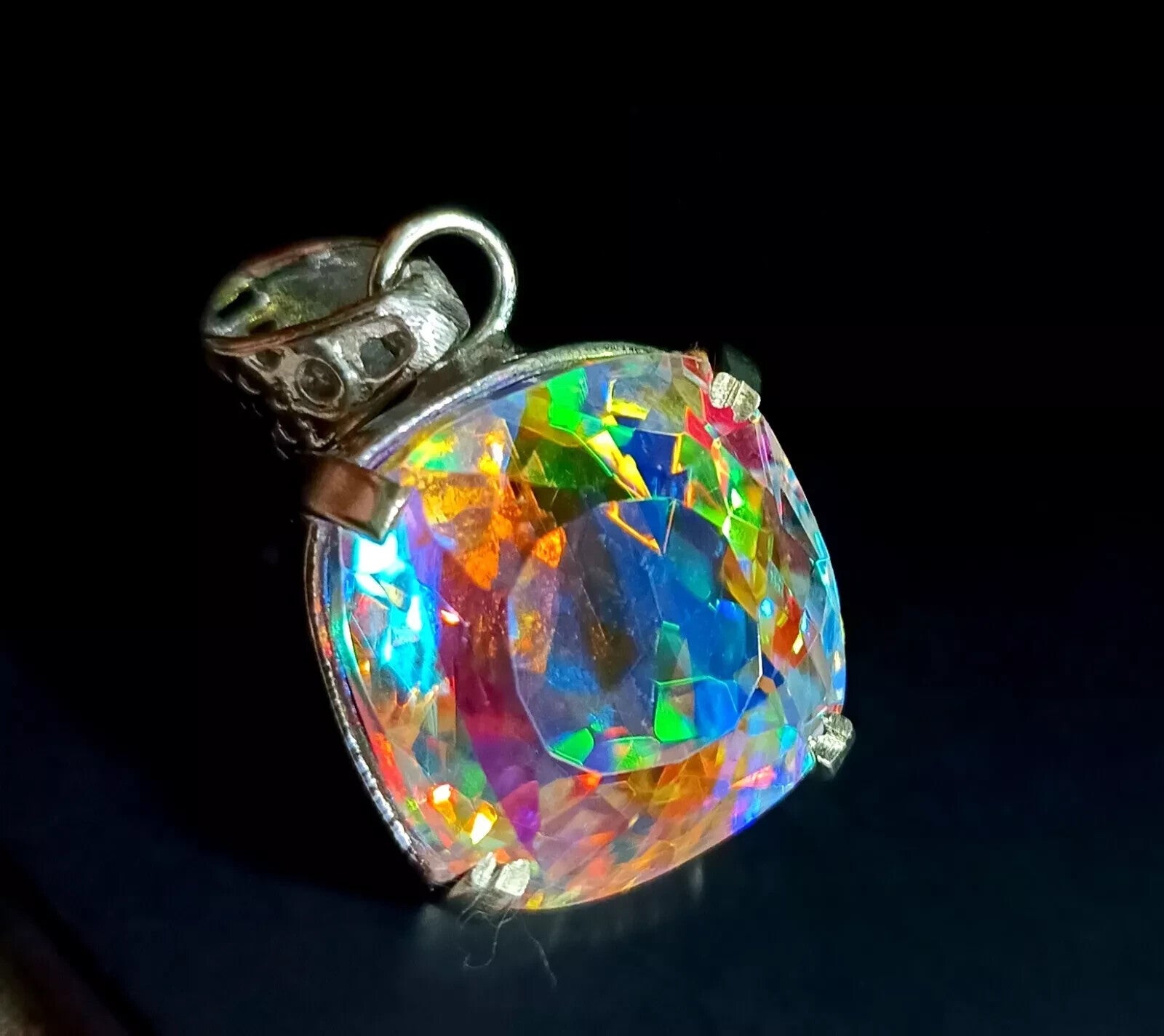 49.25 Ct Natural Cushion Mystic 925 Solid Silver Rainbow Pendant Loose Gemstone