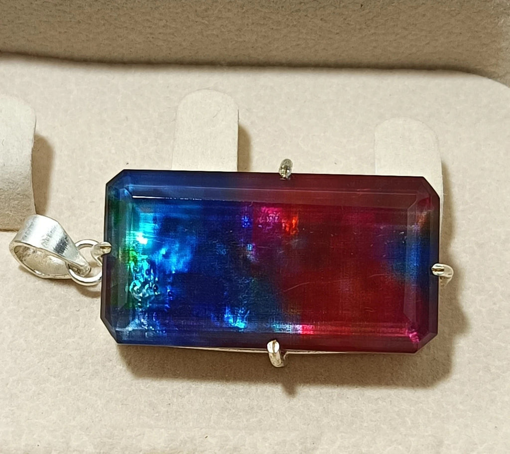 Certified 76.75 Ct Natural Ammolite Doublet Solid Silver Pendant Loose Gemstone