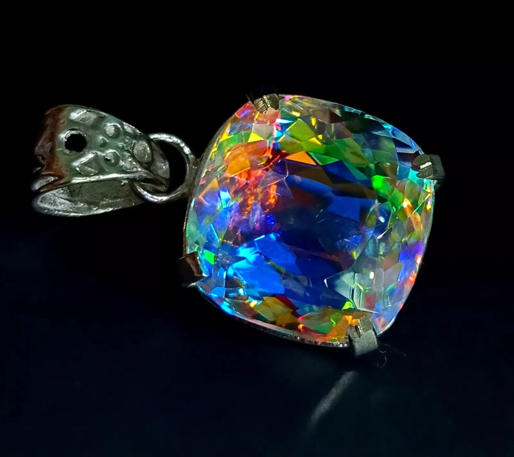 49.25 Ct Natural Cushion Mystic 925 Solid Silver Rainbow Pendant Loose Gemstone