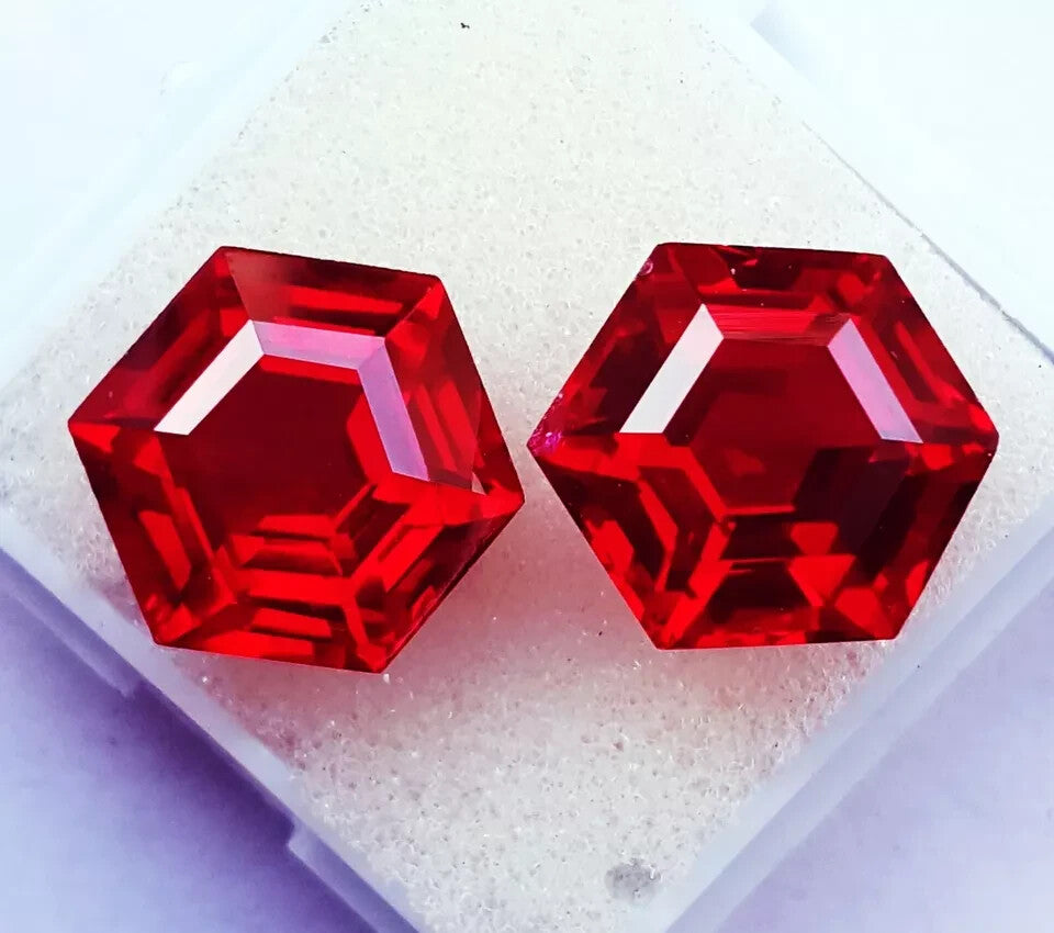 11 mm 18 Ct Natural Red Ruby CERTIFIED Loose Gemstone Hexagon Cut Pair H02