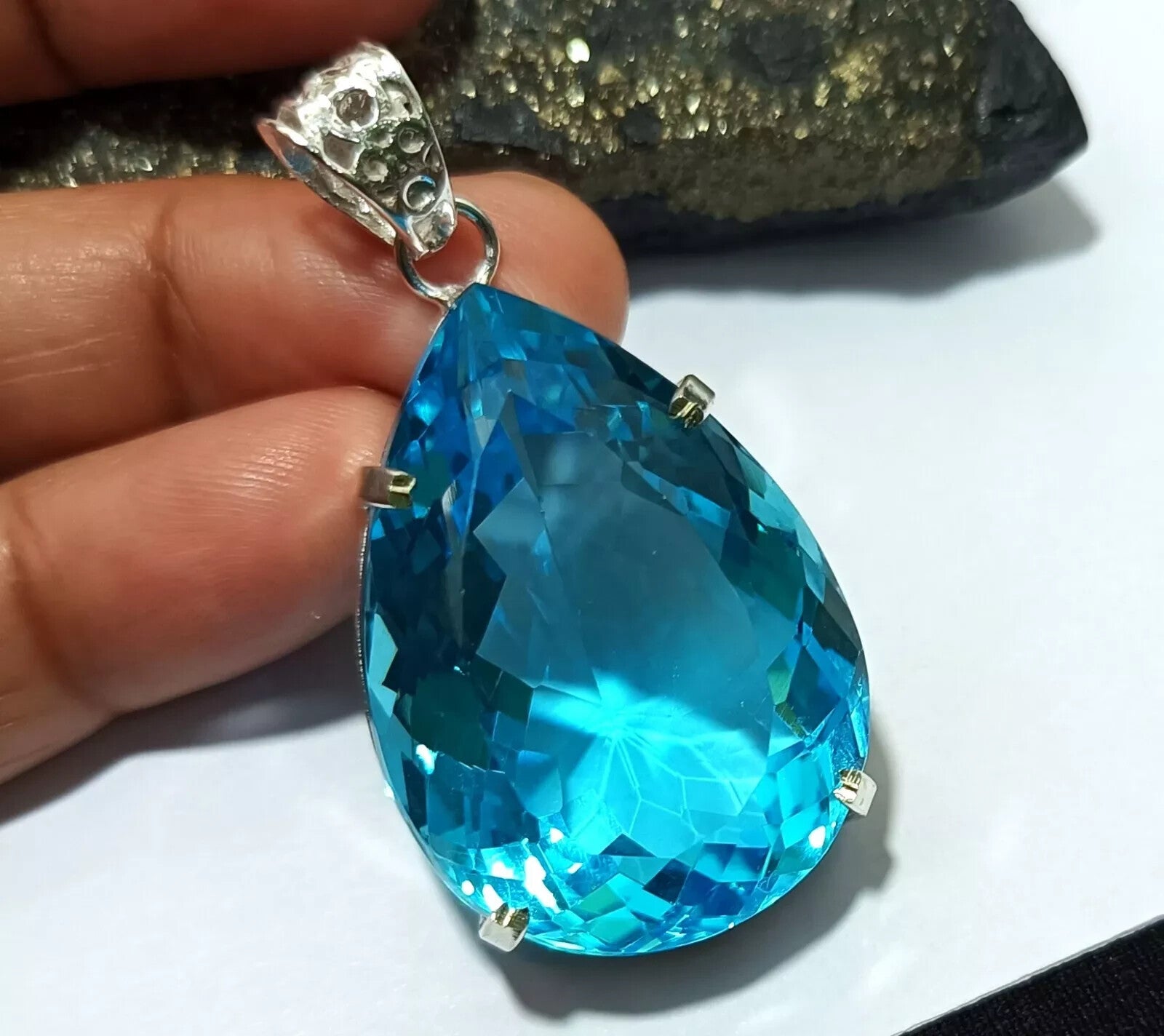 Certified Natural 95.95 Ct Brazilian Blue Pear Topaz Pendant Loose Gemstone