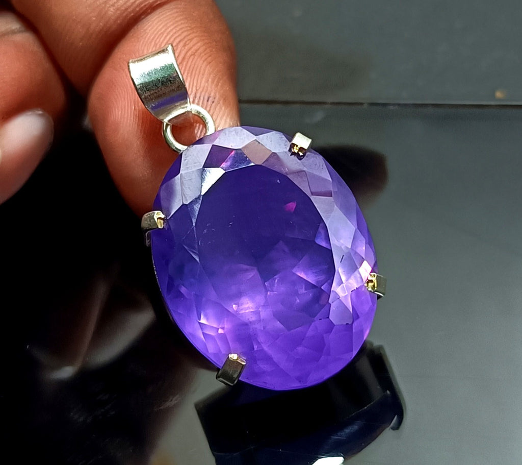 94.75 Ct Natural Brazilian Oval Cut Purple Zircon Pendant 925 Silver Gemstone