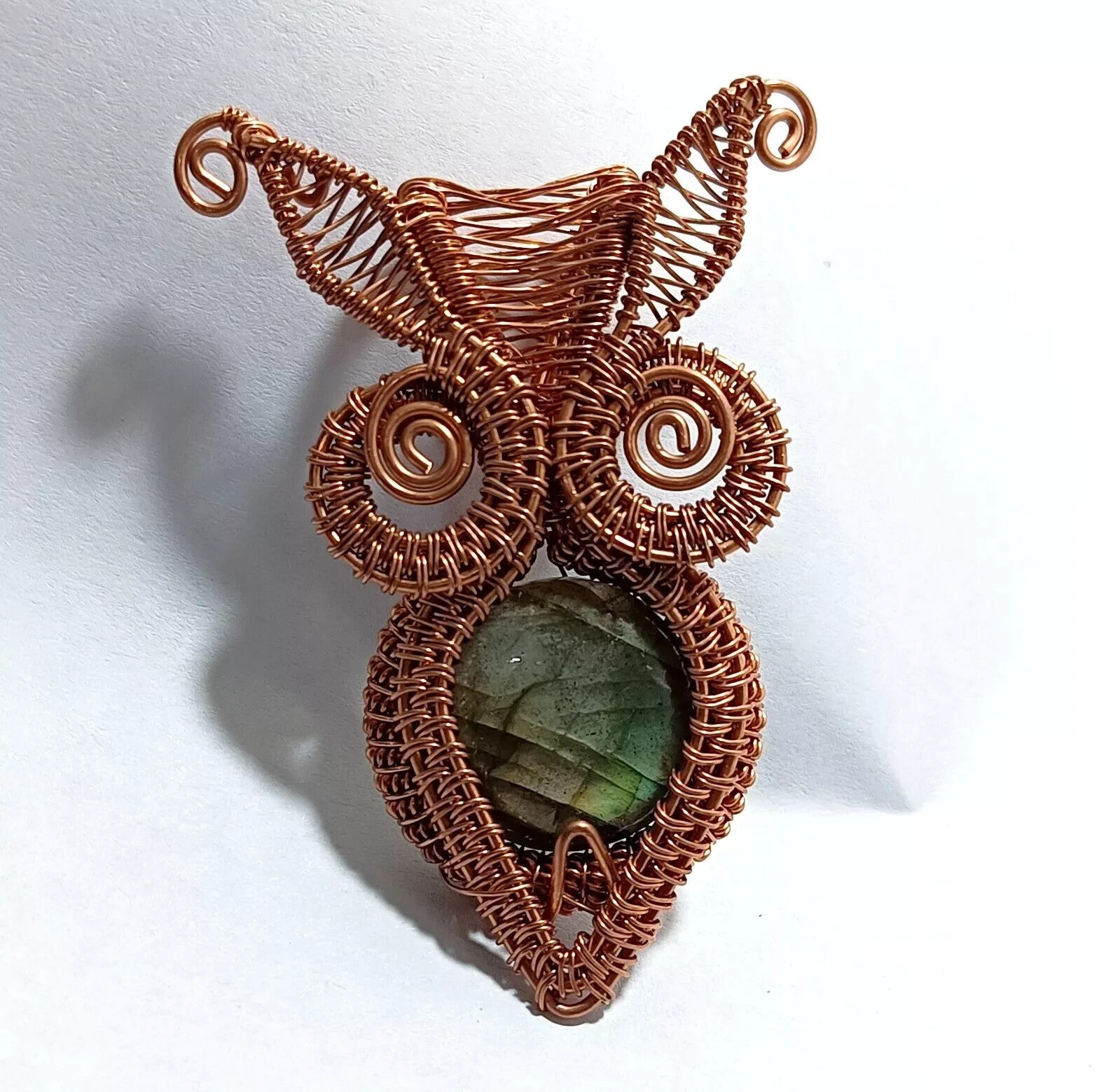 Labradorite Round Wire Wrapped Pendant Handcrafted Copper Gift Of Her 87 Ct