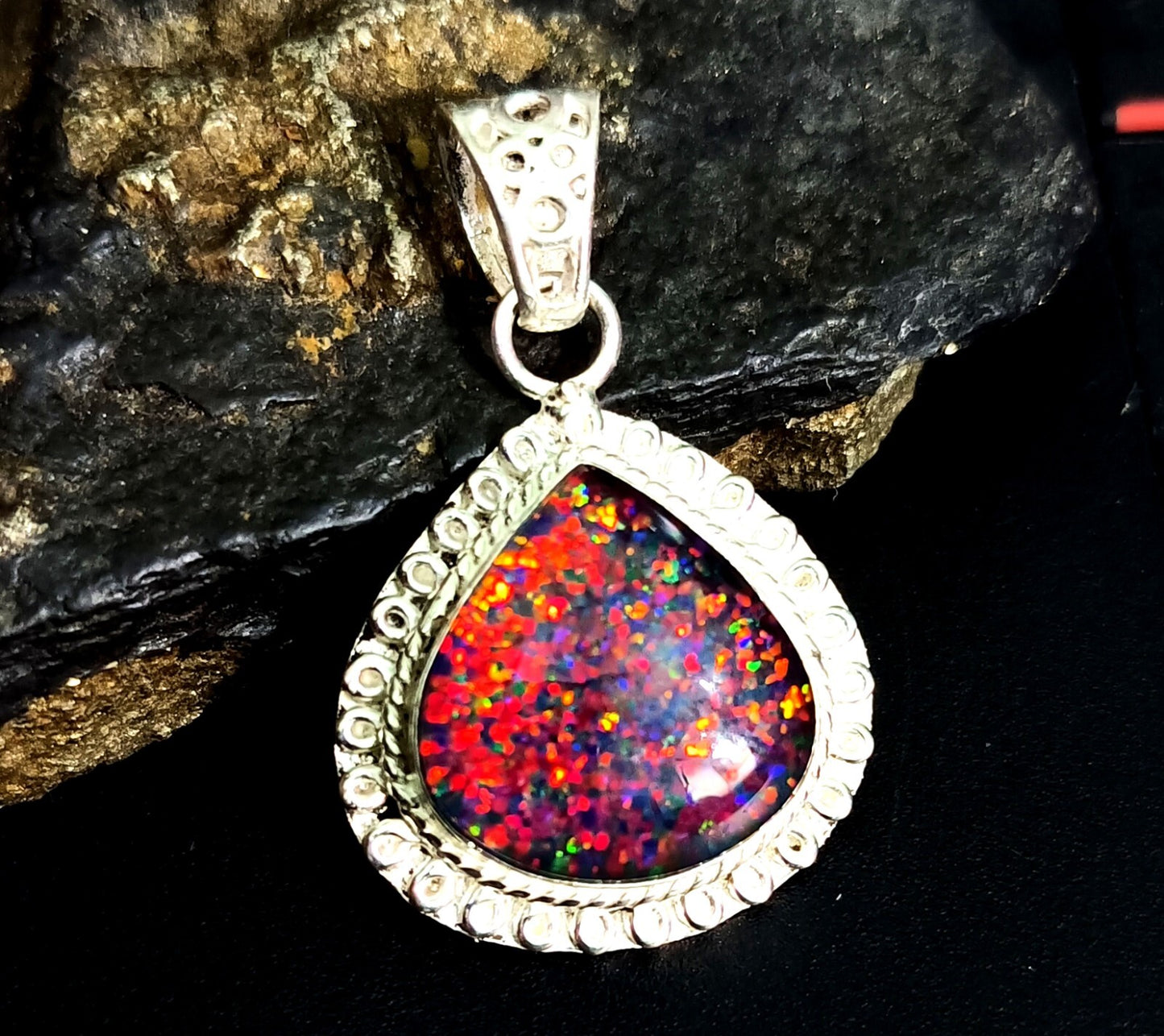 Sterling Silver Triplet Oval Opal Gemstone Handmade Pendant Jewelry 30.05 Ct