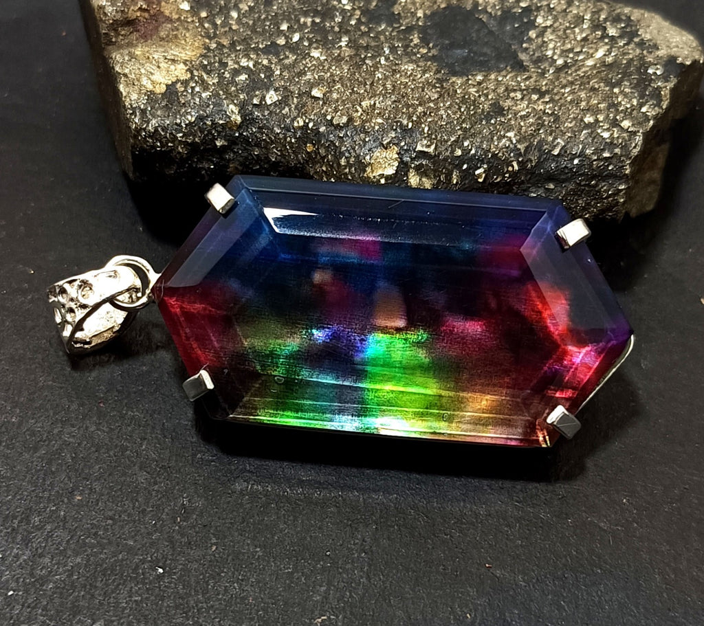 Certified 95.25Ct Natural Ammolite 925 Silver Fancy Cut Pendant Loose Gemstone