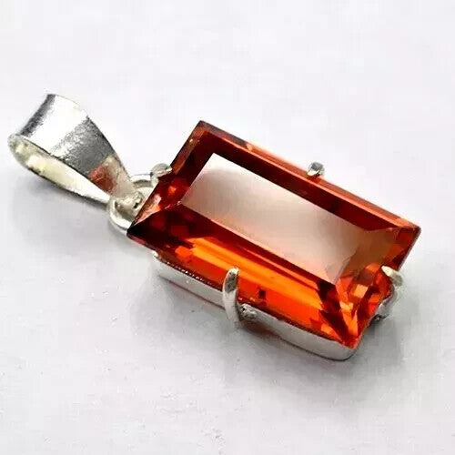 Natural Certified Orange Sapphire 30 Ct Loose Gemstone 925 Silver Pendant