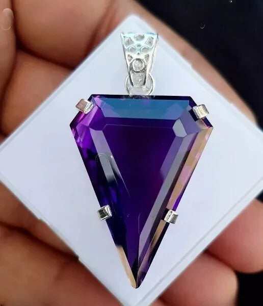 40.85 Ct Natural Purple Amethyst 925 Sterling Silver Solitaire Pendant Gemstone