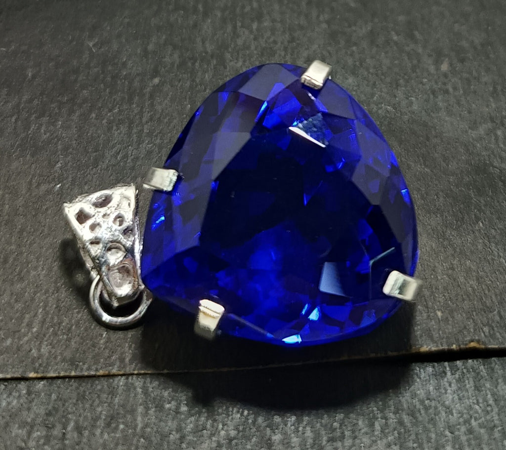 Blue Little Heart Topaz Certified Natural 77.15 Ct 925 Sliver Pendant Gemstone