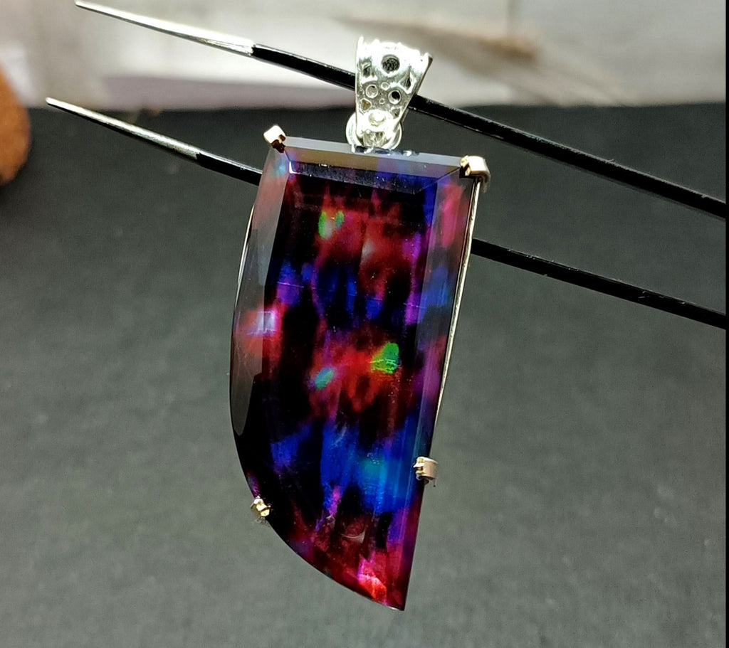 Certified 73.35 Ct Natural Ammolite 925 Solid Silver Rainbow Pendant Gemstone