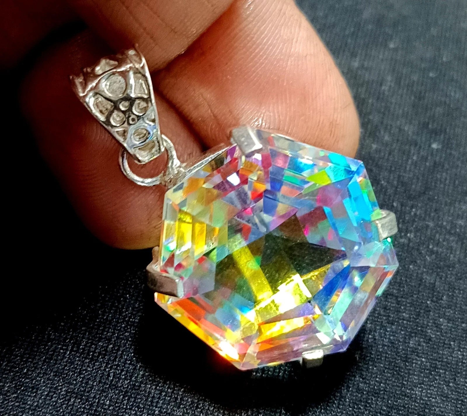 EGL 60.15 Ct+ Natural Mystic Topaz Hexagon Cut 925 Solid Silver Pendant Gemstone