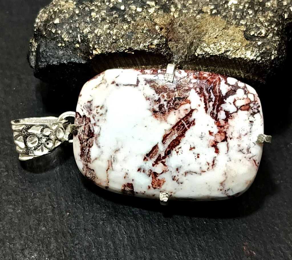 45.65 Ct Natural White Turquoise Slab 925 Solid Silver Pendant Loose Gemstone