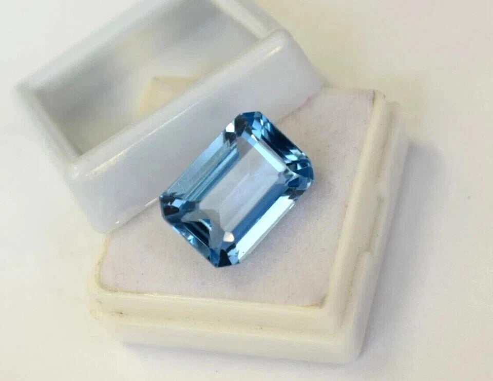 Brazilian Natural 14.15 Ct Blue Aquamarine Emerald Cut Loose Gemstone