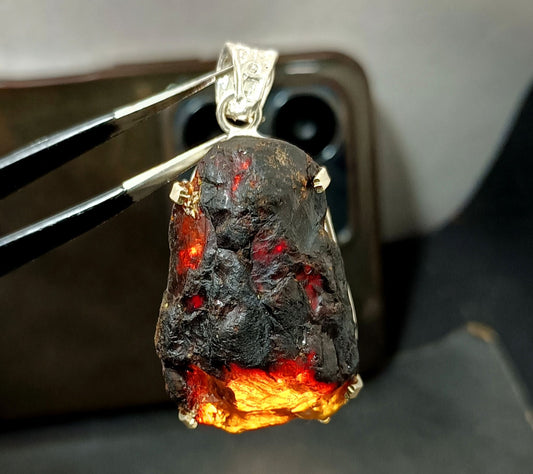 Natural Handmade 46.85 Ct Amber Rough Sterling Solid Silver Pendant Gemstone