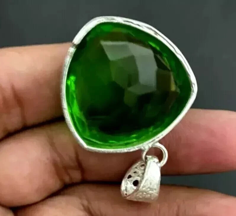 65 Ct+ Certified Natural Green Topaz Solid Silver Pendant Loose Gemstone